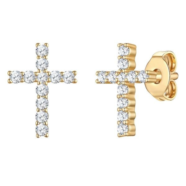 Lulu & Jane Kolczyki krzyz z mosiadzu w zlocie z cyrkonia 1 ct Damski. Białe kolczyki damskie Lulu & Jane, z cyrkonią, pozłacane, na sztyftcie. Za 129.99 zł.