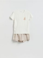 Dwuczęściowa piżama z bawełną - pastelowy róż. Czerwone piżamy damskie Reserved, l, bez wzorów, z bawełny, bez ramiączek. Za 99.99 zł.