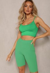 Zielone Sportowe Szorty Kolarki Prążkowane High Waist Steiama. Zielone spodenki sportowe damskie Renee, l, z materiału, do biegania. Za 24.99 zł.
