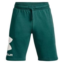 Męskie Spodenki Rival Fleece Z Dużym Logo. Zielone szorty męskie Under Armour, bez wzorów, sportowe. Za 235.99 zł.