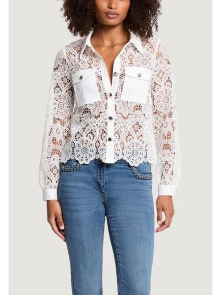 Morgan Koszula 251-CIVI Biały Regular Fit. Białe bluzki damskie Morgan, bez wzorów, z syntetyku, bez kołnierzyka, bez ramiączek. Za 259.99 zł.