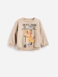 Bluza oversize z nadrukiem - brązowy. Brązowe bluzy i bluzki niemowlęce Reserved, bez wzorów, z bawełny, bez ramiączek, bez kaptura. Za 49.99 zł.