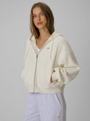 4F Bluza loose z kapturem damska - biała XS. Białe bluzy z kapturem damskie 4f, l, bez wzorów, z dzianiny. Za 199.99 zł.