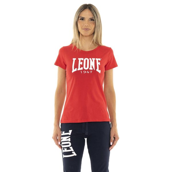 Koszulka z bawełna na czas wolny na co dzień. Czerwone bluzki damskie LEONE 1947 APPAREL, z bawełny, bez kołnierzyka, bez ramiączek. W wyprzedaży za 62.11 zł.