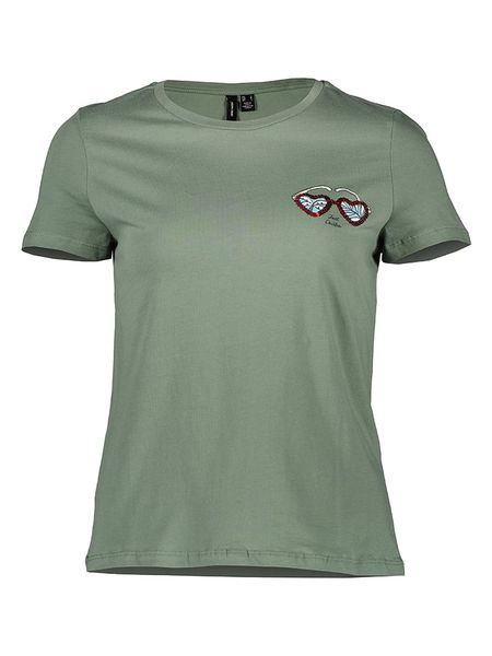 Vero Moda Koszulka "Tessfrancis" w kolorze zielonym rozmiar: XS. Zielone bluzki damskie Vero Moda, xs, bez wzorów, z bawełny, bez kołnierzyka, bez ramiączek. Za 19.58 zł.