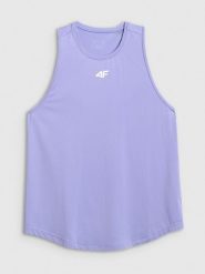 4F Top treningowy regular szybkoschnący damski - fioletowy L. Fioletowe topy damskie 4f, l, bez wzorów, z materiału, bez kołnierzyka. Za 79.99 zł.