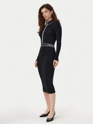 KARL LAGERFELD Sukienka dzianinowa A1W13027 Czarny Slim Fit. Czarne sukienki damskie Karl Lagerfeld, m, bez wzorów, z dzianiny, bez kołnierzyka, bez ramiączek. Za 799.99 zł.