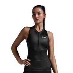 Tank top rowerowy damski 2XU Core Tri Tank. Czarne topy damskie 2XU, s, bez wzorów, bez kołnierzyka. Za 249.99 zł.