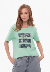 Koszulka z printem, Comfort Fit, T-ROMANCE. Zielone t-shirty damskie Volcano, l, bez wzorów, z bawełny, bez ramiączek. Za 59.99 zł.