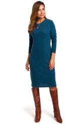 Morska Dzianinowa Prosta Sukienka przed Kolano. Zielone sukienki damskie MOE, na co dzień, l, bez wzorów, z bawełny, bez kołnierzyka, bez ramiączek. Za 219.90 zł.