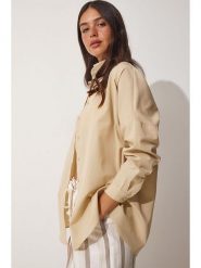 Happiness Istanbul Bluzka "Happiness Istanbul" w kolorze beżowym rozmiar: 36. Brązowe bluzki damskie Happiness Istanbul, bez wzorów, z bawełny, bez kołnierzyka, bez ramiączek. Za 65.45 zł.