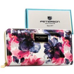 Portfel-piórnik damski w kwiaty wykonany ze skóry naturalnej i ekologicznej PTN PX25-PF1 Peterson. Portfele damskie Peterson, bez wzorów, ze skóry. Za 124.99 zł.