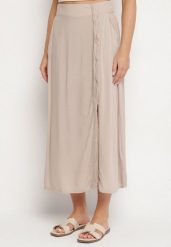 Ciemnobeżowa Spódnica z Wiskozy o Rozkloszowanym Kroju Galinelle. Brązowe spódniczki damskie Born2be, l, bez wzorów, z wiskozy, eleganckie, midi, dopasowane. Za 59.99 zł.