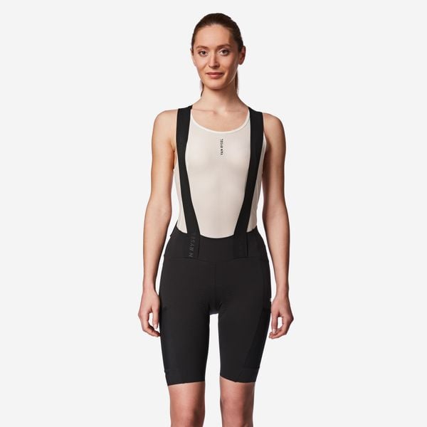 Spodnie rowerowe szosowe damskie Van Rysel EDR Ultra. Czarne spodnie materiałowe damskie VAN RYSEL, bez wzorów, z tworzywa sztucznego, sportowe. Za 499.99 zł.