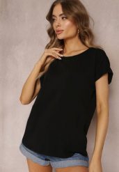 Czarny T-shirt z Krótkim Rękawem Bawełniany Telarosa. Czarne t-shirty damskie Renee, l, bez wzorów, z bawełny, bez kołnierzyka. Za 29.99 zł.