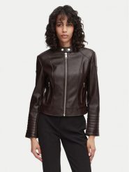 Guess Kurtka z imitacji skóry W6YL25 W2914 Brązowy ciemny Regular Fit. Brązowe kurtki damskie Guess, l, z aplikacjami, ze skóry, bez kaptura. Za 694.99 zł.