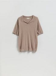 Koszulka polo z Lyocellu - beżowy. Brązowe koszulki polo męskie Reserved, l, bez wzorów, z dzianiny, bez ramiączek. Za 159.99 zł.