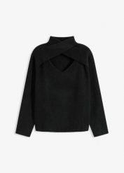 Sweter. Czarne swetry klasyczne damskie bonprix, bez kołnierzyka. Za 129.99 zł.