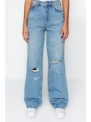 Trendyol Dżinsy - Comfort fit - w kolorze błękitnym rozmiar: 34. Niebieskie jeansy damskie Trendyol, z podwyższonym stanem. Za 100.99 zł.
