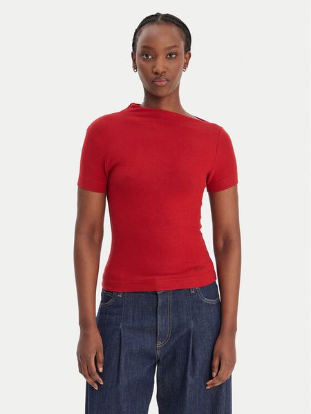 Guess Bluzka W6RP16 KD012 Czerwony Regular Fit. Czerwone bluzki damskie Guess, xl, z aplikacjami, z syntetyku, bez kołnierzyka, bez ramiączek. Za 219.99 zł.