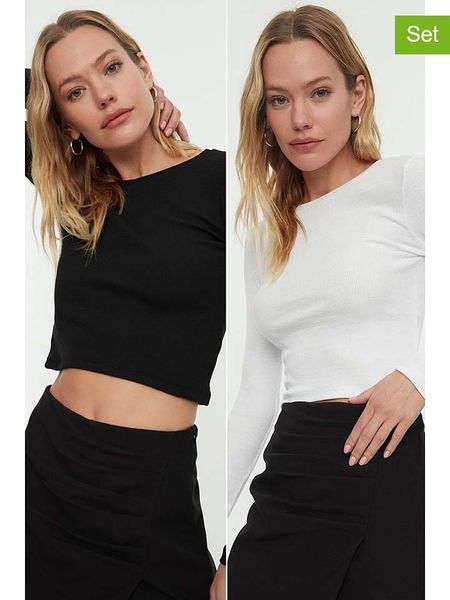Trendyol Koszulki (2 szt.) w kolorze czarnym i białym rozmiar: XL. Białe t-shirty damskie Trendyol, xl, bez wzorów, z bawełny, bez kołnierzyka. Za 56.99 zł.
