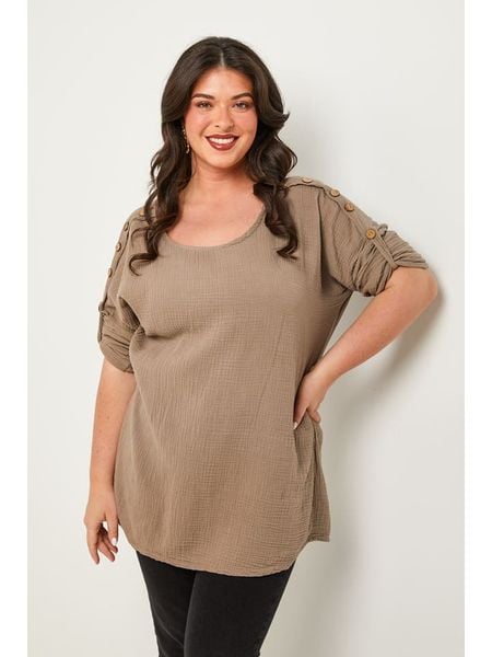 Curvy Lady Bluzka w kolorze szarobrązowym rozmiar: 48/50. Brązowe bluzki damskie Curvy Lady, bez wzorów, klasyczne, bez kołnierzyka, bez ramiączek. Za 87.81 zł.