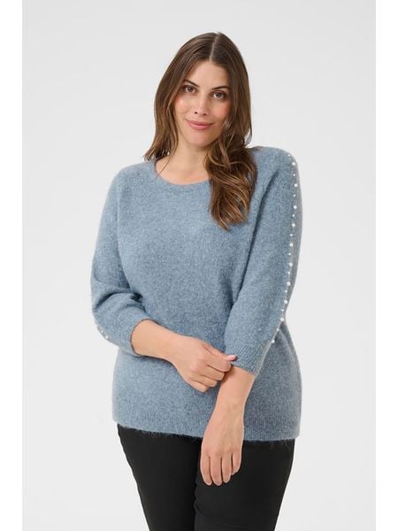 KAFFE curve Sweter w kolorze błękitnym rozmiar: XL. Niebieskie swetry klasyczne damskie KAFFE curve, xl, bez kołnierzyka. Za 74.28 zł.