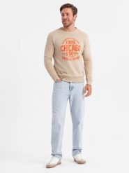 Bluza męska nierozpinana z nadrukiem collegowym - piaskowa V1 OM-SSPS-0154 - XXL. Bluzy bez kaptura męskie Ombre Clothing, l, z bawełny. W wyprzedaży za 49.99 zł.