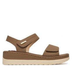 Sandały Go Soft. Brązowe sandały damskie GO SOFT, bez wzorów, bez obcasa, na koturnie. Za 109.99 zł.