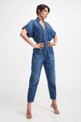 Kombinezon damski jeansowy ELISABETTA FRANCHI. Kombinezony damskie Elisabetta Franchi, bez wzorów, z jeansu, bez kołnierzyka, bez ramiączek. W wyprzedaży za 2,207.20 zł.