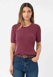 Dzianinowa koszulka w prążek TM-ELDA. Czerwone t-shirty damskie Volcano, s, bez wzorów, z dzianiny, bez ramiączek. Za 99.99 zł.