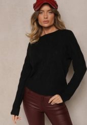 Czarny Sweter z Wiskozą Bawełną i Tłoczonym Wzorem Zeiatha. Czarne swetry klasyczne damskie Renee, l, z bawełny, bez kołnierzyka. Za 79.99 zł.
