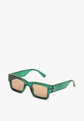 Zielone Prostokątne Okulary Przeciwsłoneczne z Filtrem UV Elledenira. Zielone okulary przeciwsłoneczne męskie Born2be, z jeansu, prostokątne. Za 29.99 zł.