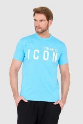 DSQUARED2 Niebieski t-shirt męski z dużym logo icon. Niebieskie t-shirty męskie Dsquared2, l, bez wzorów, bez kołnierzyka. W wyprzedaży za 599.99 zł.