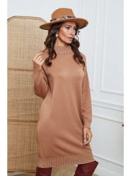 So Cachemire Sukienka dzianinowa "Linoa" w kolorze jasnobrązowym rozmiar: M. Brązowe sukienki damskie So Cachemire, na co dzień, m, bez wzorów, z dzianiny, bez kołnierzyka, bez ramiączek, midi, proste. Za 187.52 zł.