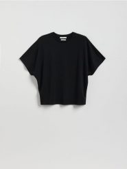 T-shirt oversize z modalem - czarny. Czarne t-shirty damskie Reserved, l, bez wzorów, z dzianiny, bez kołnierzyka. Za 59.99 zł.