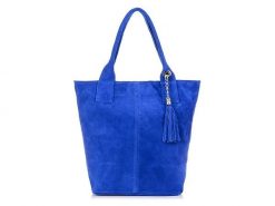 Torebka Skórzana Zamszowa Worek Duża A4 Z Saszetką Chabrowa L82. Niebieskie shopper bag damskie bez wzorów, ze skóry, duże, zamszowe, bez dodatków. Za 159.99 zł.