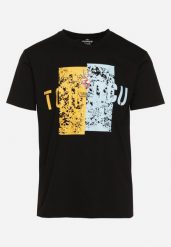 Czarna Bawełniana Koszulka T-Shirt z Krótkim Rękawem i Ozdobnym Nadrukiem Branessa. Czarne t-shirty męskie Born2be, m, z aplikacjami, z bawełny, bez kołnierzyka. Za 44.99 zł.