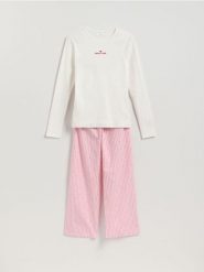 Dwuczęściowa piżama z bawełny - różowy. Czerwone piżamy damskie Reserved, l, bez wzorów, z bawełny, bez ramiączek. Za 129.99 zł.