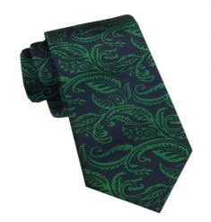 Elegancki Męski Krawat - Alties - Granat z Dużym Zielonym Wzorem Kwiatowym. Niebieskie krawaty i muchy męskie Alties, bez wzorów, z tkaniny, eleganckie. Za 49.00 zł.