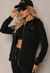 Czarna Bluza z Kapturem na Suwak z Metalową Aplikacją Jevase. Czarne bluzy z kapturem damskie Renee, xs, z jeansu. Za 44.99 zł.