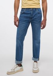 MUSTANG WASHINGTON MĘSKIE SPODNIE JEANSOWE DENIM BLUE 1013671 5000 583. Niebieskie spodnie materiałowe męskie Mustang, bez wzorów, z denimu. Za 209.99 zł.