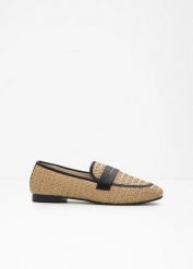 Półbuty wsuwane loafer. Brązowe półbuty damskie bonprix, bez wzorów, z materiału, bez obcasa. Za 119.99 zł.