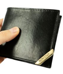 Portfel czarny z okuciem Rovicky N993-RVTM-GL-6576 BL. Czarne portfele męskie ROVICKY, bez wzorów, ze skóry. Za 61.99 zł.