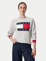 Tommy Jeans Bluza Flag DW0DW23906 Szary jasny Regular Fit. Szare bluzy bez kaptura damskie Tommy Jeans, s, z bawełny. Za 409.99 zł.