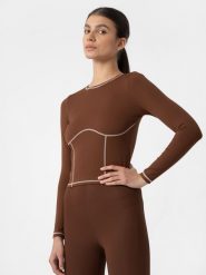 4F Longsleeve crop-top slim gładki damski L. Brązowe topy damskie 4f, l, bez wzorów, z materiału, bez kołnierzyka. Za 149.99 zł.