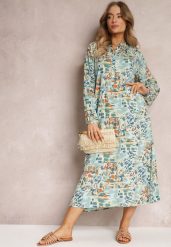 Miętowa Rozkloszowana Sukienka w Abstrakcyjny Wzór i Górą Zapinaną na Guziki Skylare. Zielone sukienki damskie Renee, na co dzień, l, bez wzorów, z wiskozy, eleganckie, bez kołnierzyka, bez ramiączek, maxi, kopertowe. W wyprzedaży za 103.99 zł.