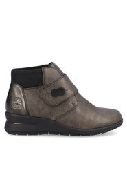 Rieker Botki L4884-90 Srebrny. Szare botki damskie Rieker, ze skóry, bez obcasa, na koturnie, bez zapięcia. Za 299.99 zł.