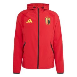 Kurtka wiatrówka Belgium Tiro Tech Full Zip. Czerwone kurtki męskie Adidas, bez wzorów, sportowe, bez kaptura. Za 399.00 zł.