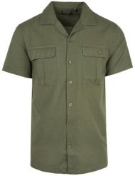 Bawełniano-Lniana Koszula Brave Soul - Khaki. Zielone koszule męskie Brave Soul, na lato, l, bez wzorów, z bawełny, bez kołnierzyka, bez ramiączek. Za 119.00 zł.